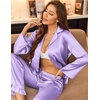 image:imageEkouaer Satin Pajama Set for Women Long Button Down Silk Pj with Ruffle  2 Piece Classic Sleepwear Notch Collar Soft Loungewear for Sleep Loung Wedding Bridal PartyLavender