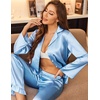 image:imageEkouaer Satin Pajama Set for Women Long Button Down Silk Pj with Ruffle  2 Piece Classic Sleepwear Notch Collar Soft Loungewear for Sleep Loung Wedding Bridal PartyClear Blue