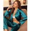 image:imageEkouaer Satin Pajama Set for Women Long Button Down Silk Pj with Ruffle  2 Piece Classic Sleepwear Notch Collar Soft Loungewear for Sleep Loung Wedding Bridal PartyBlue Green