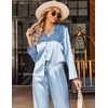 image:imageEkouaer Satin Pajama Set for Women Long Button Down Silk Pj with Ruffle  2 Piece Classic Sleepwear Notch Collar Soft Loungewear for Sleep Loung Wedding Bridal PartyClear Blue