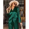 image:imageEkouaer Satin Pajama Set for Women Long Button Down Silk Pj with Ruffle  2 Piece Classic Sleepwear Notch Collar Soft Loungewear for Sleep Loung Wedding Bridal PartyGreen