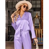 image:imageEkouaer Satin Pajama Set for Women Long Button Down Silk Pj with Ruffle  2 Piece Classic Sleepwear Notch Collar Soft Loungewear for Sleep Loung Wedding Bridal PartyLavender