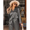 image:imageEkouaer Satin Pajama Set for Women Long Button Down Silk Pj with Ruffle  2 Piece Classic Sleepwear Notch Collar Soft Loungewear for Sleep Loung Wedding Bridal PartyDeep Grey