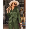 image:imageEkouaer Satin Pajama Set for Women Long Button Down Silk Pj with Ruffle  2 Piece Classic Sleepwear Notch Collar Soft Loungewear for Sleep Loung Wedding Bridal PartyArmy Green