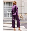 image:imageEkouaer Satin Pajama Set for Women Long Button Down Silk Pj with Ruffle  2 Piece Classic Sleepwear Notch Collar Soft Loungewear for Sleep Loung Wedding Bridal PartyPurple