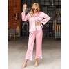image:imageEkouaer Satin Pajama Set for Women Long Button Down Silk Pj with Ruffle  2 Piece Classic Sleepwear Notch Collar Soft Loungewear for Sleep Loung Wedding Bridal PartyPink