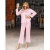 image:imageEkouaer Satin Pajama Set for Women Long Button Down Silk Pj with Ruffle  2 Piece Classic Sleepwear Notch Collar Soft Loungewear for Sleep Loung Wedding Bridal PartyPink Striped
