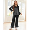 image:imageEkouaer Satin Pajama Set for Women Long Button Down Silk Pj with Ruffle  2 Piece Classic Sleepwear Notch Collar Soft Loungewear for Sleep Loung Wedding Bridal PartyBlack