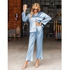 image:imageEkouaer Satin Pajama Set for Women Long Button Down Silk Pj with Ruffle  2 Piece Classic Sleepwear Notch Collar Soft Loungewear for Sleep Loung Wedding Bridal PartyClear Blue