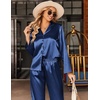 image:imageEkouaer Satin Pajama Set for Women Long Button Down Silk Pj with Ruffle  2 Piece Classic Sleepwear Notch Collar Soft Loungewear for Sleep Loung Wedding Bridal PartyNavy Blue
