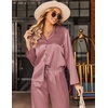 image:imageEkouaer Satin Pajama Set for Women Long Button Down Silk Pj with Ruffle  2 Piece Classic Sleepwear Notch Collar Soft Loungewear for Sleep Loung Wedding Bridal PartyLotus Color