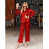 image:imageEkouaer Satin Pajama Set for Women Long Button Down Silk Pj with Ruffle  2 Piece Classic Sleepwear Notch Collar Soft Loungewear for Sleep Loung Wedding Bridal PartyRed