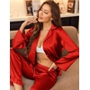 image:imageEkouaer Satin Pajama Set for Women Long Button Down Silk Pj with Ruffle  2 Piece Classic Sleepwear Notch Collar Soft Loungewear for Sleep Loung Wedding Bridal PartyRed