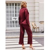 image:imageEkouaer Satin Pajama Set for Women Long Button Down Silk Pj with Ruffle  2 Piece Classic Sleepwear Notch Collar Soft Loungewear for Sleep Loung Wedding Bridal PartyWine Red