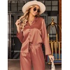 image:imageEkouaer Satin Pajama Set for Women Long Button Down Silk Pj with Ruffle  2 Piece Classic Sleepwear Notch Collar Soft Loungewear for Sleep Loung Wedding Bridal PartyBrown