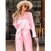image:imageEkouaer Satin Pajama Set for Women Long Button Down Silk Pj with Ruffle  2 Piece Classic Sleepwear Notch Collar Soft Loungewear for Sleep Loung Wedding Bridal PartyPink