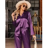 image:imageEkouaer Satin Pajama Set for Women Long Button Down Silk Pj with Ruffle  2 Piece Classic Sleepwear Notch Collar Soft Loungewear for Sleep Loung Wedding Bridal PartyPurple