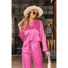 image:imageEkouaer Satin Pajama Set for Women Long Button Down Silk Pj with Ruffle  2 Piece Classic Sleepwear Notch Collar Soft Loungewear for Sleep Loung Wedding Bridal PartyHot Pink Leopard