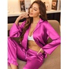 image:imageEkouaer Satin Pajama Set for Women Long Button Down Silk Pj with Ruffle  2 Piece Classic Sleepwear Notch Collar Soft Loungewear for Sleep Loung Wedding Bridal PartyRose