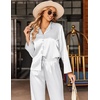 image:imageEkouaer Satin Pajama Set for Women Long Button Down Silk Pj with Ruffle  2 Piece Classic Sleepwear Notch Collar Soft Loungewear for Sleep Loung Wedding Bridal PartyWhite