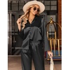 image:imageEkouaer Satin Pajama Set for Women Long Button Down Silk Pj with Ruffle  2 Piece Classic Sleepwear Notch Collar Soft Loungewear for Sleep Loung Wedding Bridal PartyBlack