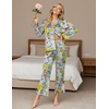 image:imageEkouaer Satin Pajama Set for Women Long Button Down Silk Pj with Ruffle  2 Piece Classic Sleepwear Notch Collar Soft Loungewear for Sleep Loung Wedding Bridal PartyFloral