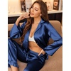 image:imageEkouaer Satin Pajama Set for Women Long Button Down Silk Pj with Ruffle  2 Piece Classic Sleepwear Notch Collar Soft Loungewear for Sleep Loung Wedding Bridal PartyNavy Blue