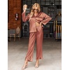 image:imageEkouaer Satin Pajama Set for Women Long Button Down Silk Pj with Ruffle  2 Piece Classic Sleepwear Notch Collar Soft Loungewear for Sleep Loung Wedding Bridal PartyBrown