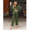 image:imageEkouaer Satin Pajama Set for Women Long Button Down Silk Pj with Ruffle  2 Piece Classic Sleepwear Notch Collar Soft Loungewear for Sleep Loung Wedding Bridal PartyArmy Green