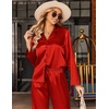 image:imageEkouaer Satin Pajama Set for Women Long Button Down Silk Pj with Ruffle  2 Piece Classic Sleepwear Notch Collar Soft Loungewear for Sleep Loung Wedding Bridal PartyRed