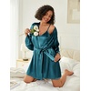 image:imageEkouaer Women Silk Robe Set V Neck 2 Piece Bridal Robe Satin Bathrobe Set  Satin Material 2 Piece 34 Sleeves TieDark Green