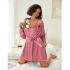 image:imageEkouaer Women Silk Robe Set V Neck 2 Piece Bridal Robe Satin Bathrobe Set  Satin Material 2 Piece 34 Sleeves TieGray Purple