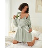 image:imageEkouaer Women Silk Robe Set V Neck 2 Piece Bridal Robe Satin Bathrobe Set  Satin Material 2 Piece 34 Sleeves TieLight Green