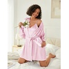 image:imageEkouaer Women Silk Robe Set V Neck 2 Piece Bridal Robe Satin Bathrobe Set  Satin Material 2 Piece 34 Sleeves TieLight Pink