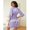 image:imageEkouaer Women Silk Robe Set V Neck 2 Piece Bridal Robe Satin Bathrobe Set  Satin Material 2 Piece 34 Sleeves TieLight Purple