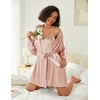 image:imageEkouaer Women Silk Robe Set V Neck 2 Piece Bridal Robe Satin Bathrobe Set  Satin Material 2 Piece 34 Sleeves TiePastel Pink