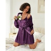 image:imageEkouaer Women Silk Robe Set V Neck 2 Piece Bridal Robe Satin Bathrobe Set  Satin Material 2 Piece 34 Sleeves TiePurple