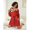 image:imageEkouaer Women Silk Robe Set V Neck 2 Piece Bridal Robe Satin Bathrobe Set  Satin Material 2 Piece 34 Sleeves TieRed