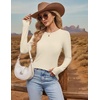 image:imageEkouaer Womens Long Sleeve Shirts Thumb Hole Tops Thermal Fall Clothes  Crew Neck T Shirts Loose Fit Undershirts Layering Casual Work Winter OutfitsBeige