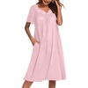 image:imageEkouaer Moo Moos for Women Cotton House Dress With Pockets Soft Nightgowns  Cotton Short Sleeve Mumu Dresses Embroidered Lounge Dress Floral Sleepwear V Neck Loungewear Mothers Gifts Daily HomeDeep Pink