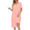 image:imageEkouaer Moo Moos for Women Cotton House Dress With Pockets Soft Nightgowns  Cotton Short Sleeve Mumu Dresses Embroidered Lounge Dress Floral Sleepwear V Neck Loungewear Mothers Gifts Daily HomeLight Pink