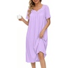 image:imageEkouaer Moo Moos for Women Cotton House Dress With Pockets Soft Nightgowns  Cotton Short Sleeve Mumu Dresses Embroidered Lounge Dress Floral Sleepwear V Neck Loungewear Mothers Gifts Daily HomeLight Purple