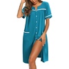 image:imageEkouaer Nightgowns for Women House Dress with Pockets Button Down Sleepshirt Short Sleeve Nightshirt Housecoat  Button Up Night GownsShort Sleeve HousecoatMoo Moos for Elderly WomenLabor and Delivery Gown for Pregnant and PostpartumBlue Green