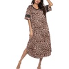 image:imageEkouaer Nightgowns for Women Long Nightgown Plus Size Moo Moos House Dress  Color Block Sleep Dress Short Sleeve Sleepwear V Neck Loungewear Oversized Lounge Dress M5XL Daily Wear Sleep HomeBrown Leopard Print