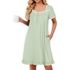 image:imageEkouaer Nightgowns for Women Short Sleeve Night Gowns Button Sleep Shirts  Short Sleeve Moo Moos with Pockets Lace Trim Sleep Dress Ruffles Night Dress Sweet Sleepwear Daily Sleep Garden DateLight Green