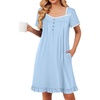 image:imageEkouaer Nightgowns for Women Short Sleeve Night Gowns Button Sleep Shirts  Short Sleeve Moo Moos with Pockets Lace Trim Sleep Dress Ruffles Night Dress Sweet Sleepwear Daily Sleep Garden DateLight Blue