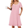image:imageEkouaer Nightgowns for Women Short Sleeve Night Gowns Button Sleep Shirts  Short Sleeve Moo Moos with Pockets Lace Trim Sleep Dress Ruffles Night Dress Sweet Sleepwear Daily Sleep Garden DatePink
