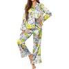 image:imageEkouaer Satin Pajama Set for Women Long Button Down Silk Pj with Ruffle  2 Piece Classic Sleepwear Notch Collar Soft Loungewear for Sleep Loung Wedding Bridal PartyFloral