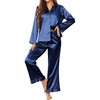 image:imageEkouaer Satin Pajama Set for Women Long Button Down Silk Pj with Ruffle  2 Piece Classic Sleepwear Notch Collar Soft Loungewear for Sleep Loung Wedding Bridal PartyNavy Blue