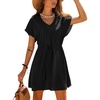image:imageEkouaer Women Cover Up Casual Swimsuit Coverup Tie Beach Cover Up Dress  V Neck Bathing Suit Cover Up Short Sleeve Drawstring at WaistBlack